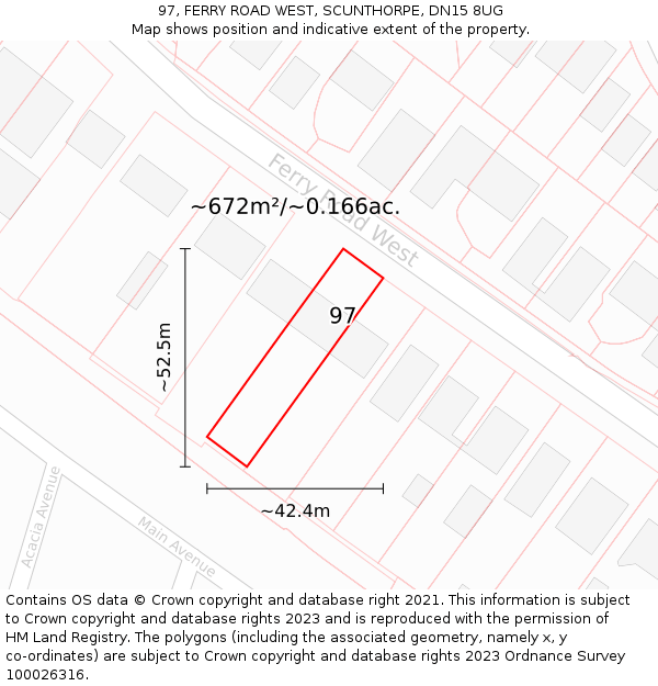97, FERRY ROAD WEST, SCUNTHORPE, DN15 8UG: Plot and title map