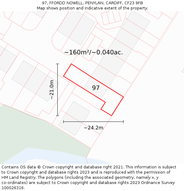 97, FFORDD NOWELL, PENYLAN, CARDIFF, CF23 9FB: Plot and title map