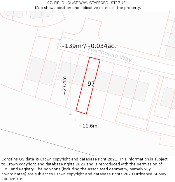 97, FIELDHOUSE WAY, STAFFORD, ST17 4FH: Plot and title map