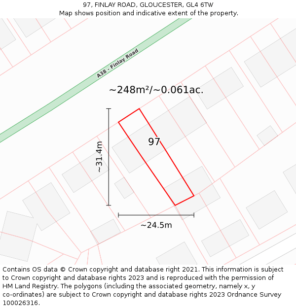 97, FINLAY ROAD, GLOUCESTER, GL4 6TW: Plot and title map