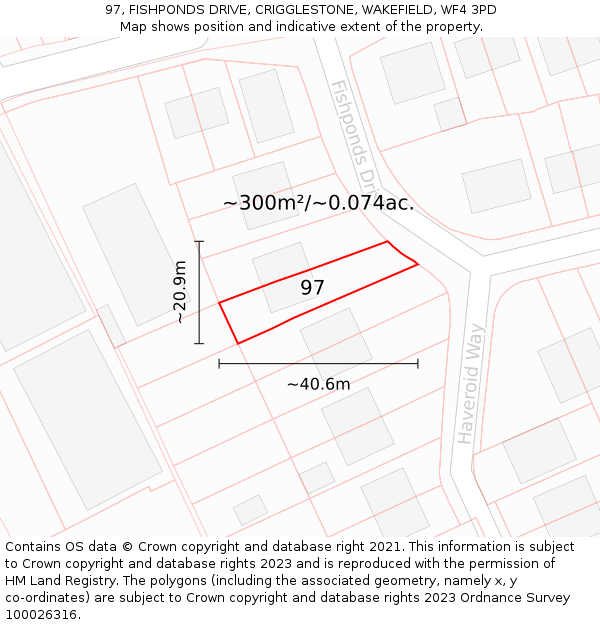 97, FISHPONDS DRIVE, CRIGGLESTONE, WAKEFIELD, WF4 3PD: Plot and title map