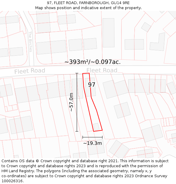 97, FLEET ROAD, FARNBOROUGH, GU14 9RE: Plot and title map