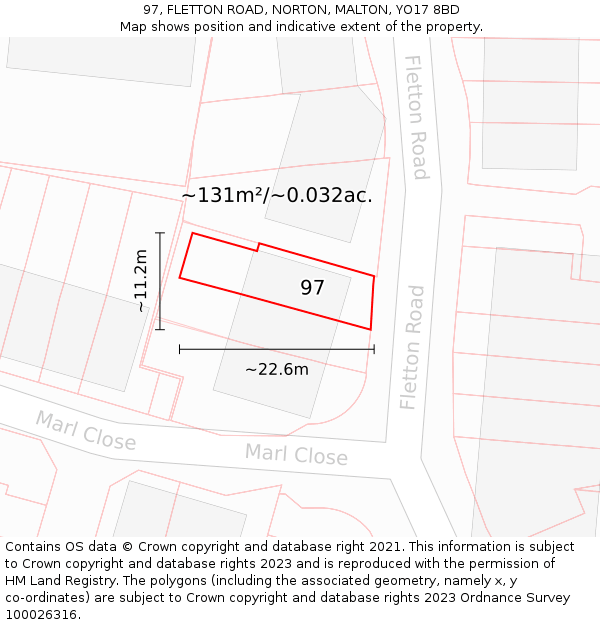 97, FLETTON ROAD, NORTON, MALTON, YO17 8BD: Plot and title map