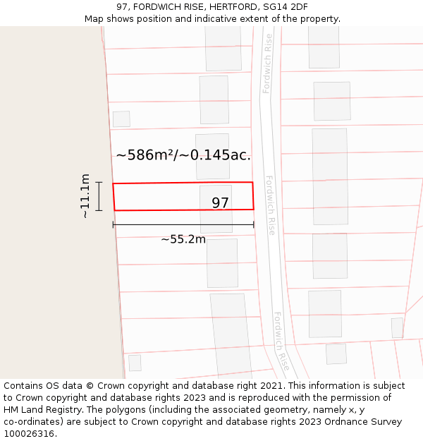 97, FORDWICH RISE, HERTFORD, SG14 2DF: Plot and title map