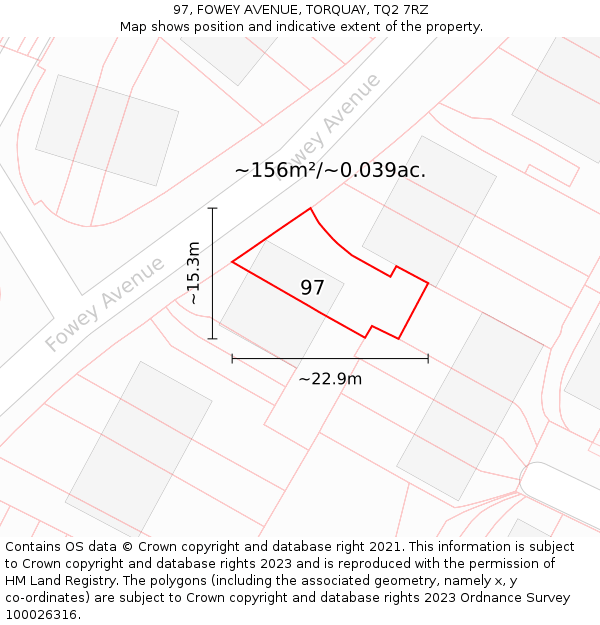 97, FOWEY AVENUE, TORQUAY, TQ2 7RZ: Plot and title map