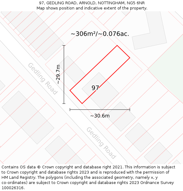97, GEDLING ROAD, ARNOLD, NOTTINGHAM, NG5 6NR: Plot and title map
