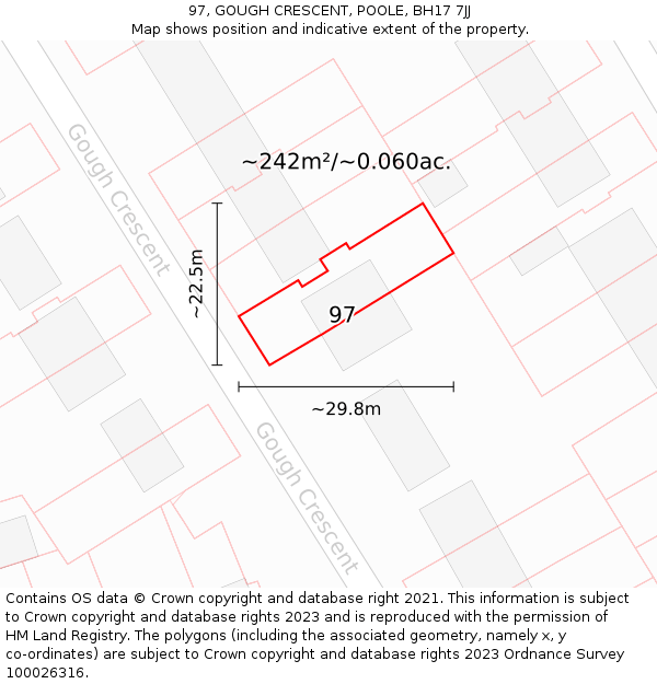 97, GOUGH CRESCENT, POOLE, BH17 7JJ: Plot and title map