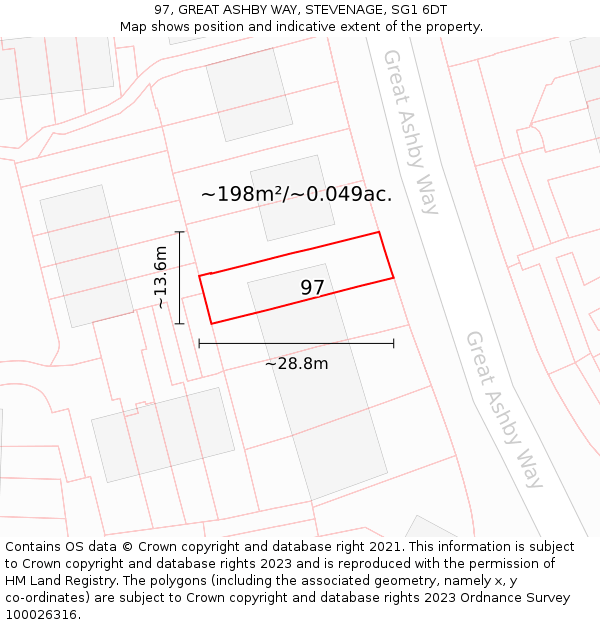97, GREAT ASHBY WAY, STEVENAGE, SG1 6DT: Plot and title map