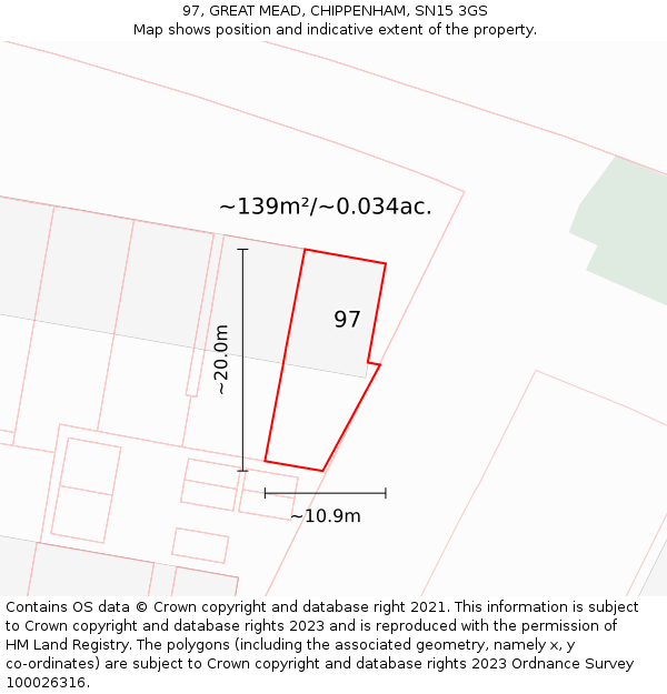 97, GREAT MEAD, CHIPPENHAM, SN15 3GS: Plot and title map