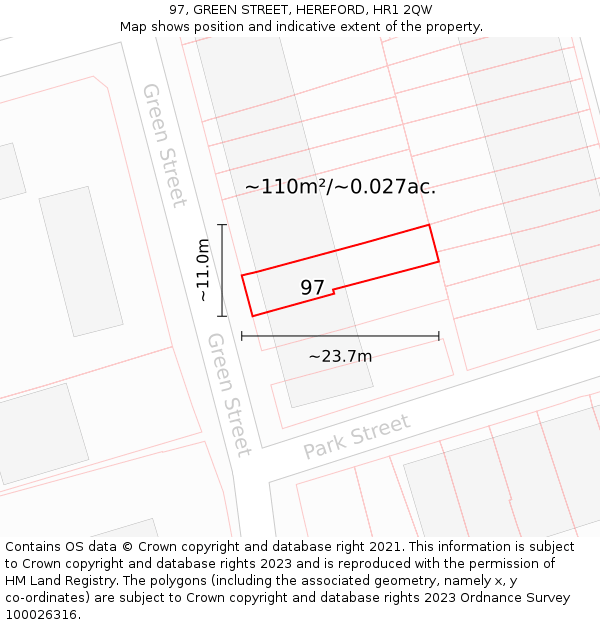97, GREEN STREET, HEREFORD, HR1 2QW: Plot and title map