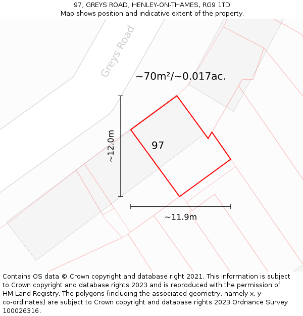97, GREYS ROAD, HENLEY-ON-THAMES, RG9 1TD: Plot and title map