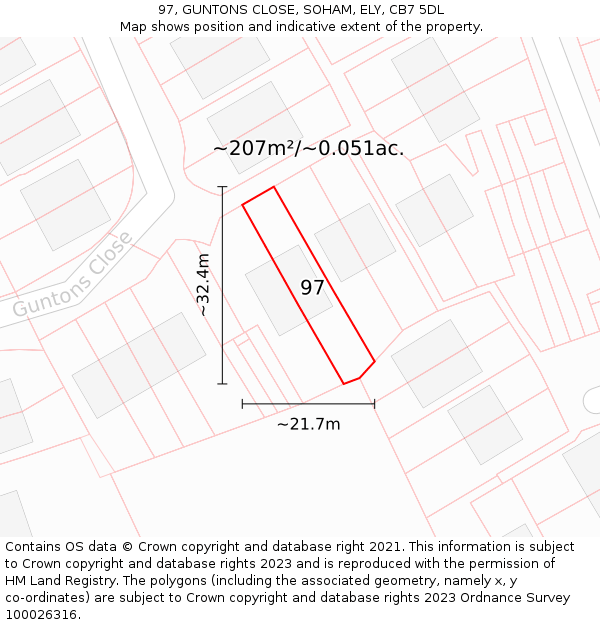 97, GUNTONS CLOSE, SOHAM, ELY, CB7 5DL: Plot and title map
