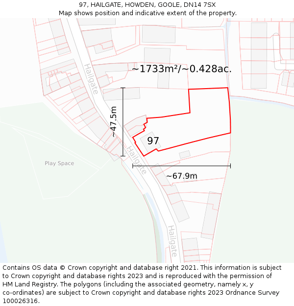 97, HAILGATE, HOWDEN, GOOLE, DN14 7SX: Plot and title map
