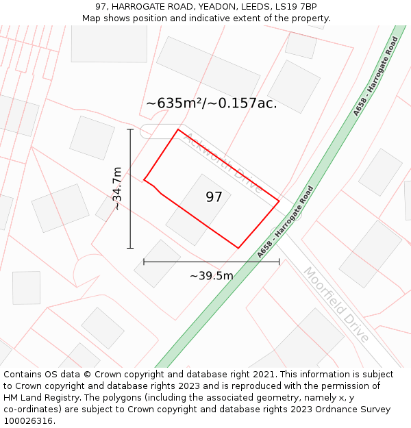 97, HARROGATE ROAD, YEADON, LEEDS, LS19 7BP: Plot and title map