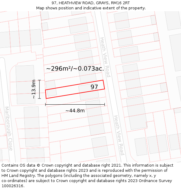 97, HEATHVIEW ROAD, GRAYS, RM16 2RT: Plot and title map