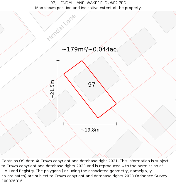 97, HENDAL LANE, WAKEFIELD, WF2 7PD: Plot and title map