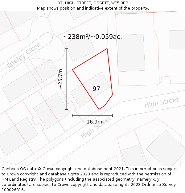 97, HIGH STREET, OSSETT, WF5 9RB: Plot and title map