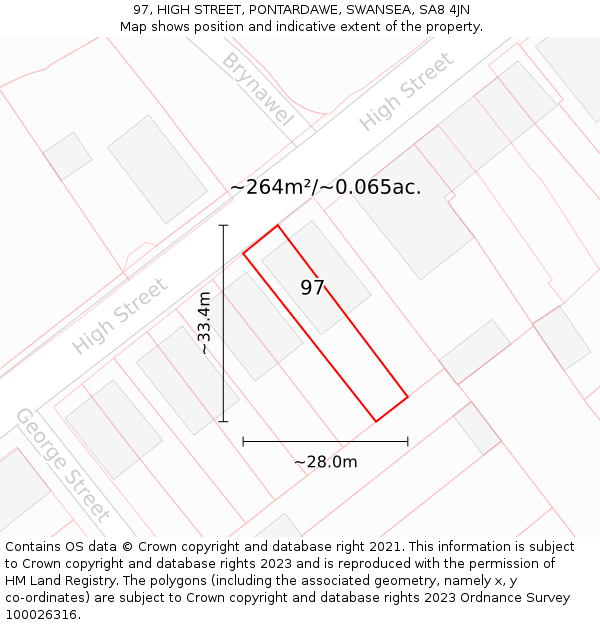 97, HIGH STREET, PONTARDAWE, SWANSEA, SA8 4JN: Plot and title map