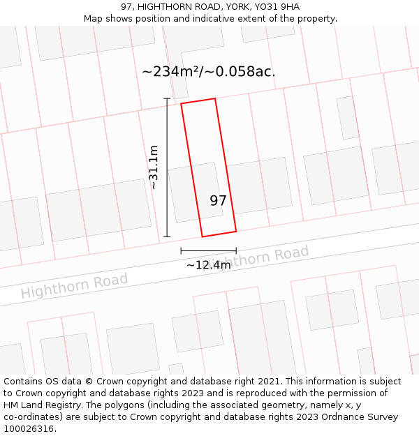 97, HIGHTHORN ROAD, YORK, YO31 9HA: Plot and title map
