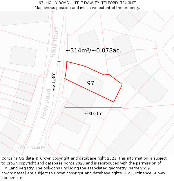 97, HOLLY ROAD, LITTLE DAWLEY, TELFORD, TF4 3HZ: Plot and title map