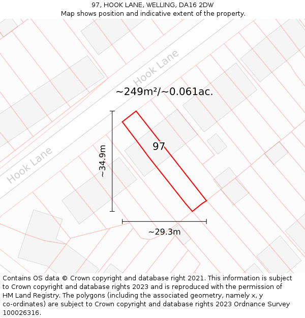 97, HOOK LANE, WELLING, DA16 2DW: Plot and title map
