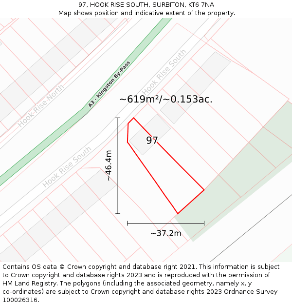 97, HOOK RISE SOUTH, SURBITON, KT6 7NA: Plot and title map