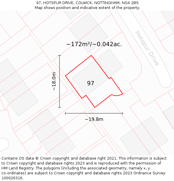 97, HOTSPUR DRIVE, COLWICK, NOTTINGHAM, NG4 2BS: Plot and title map