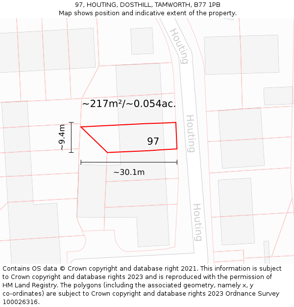 97, HOUTING, DOSTHILL, TAMWORTH, B77 1PB: Plot and title map