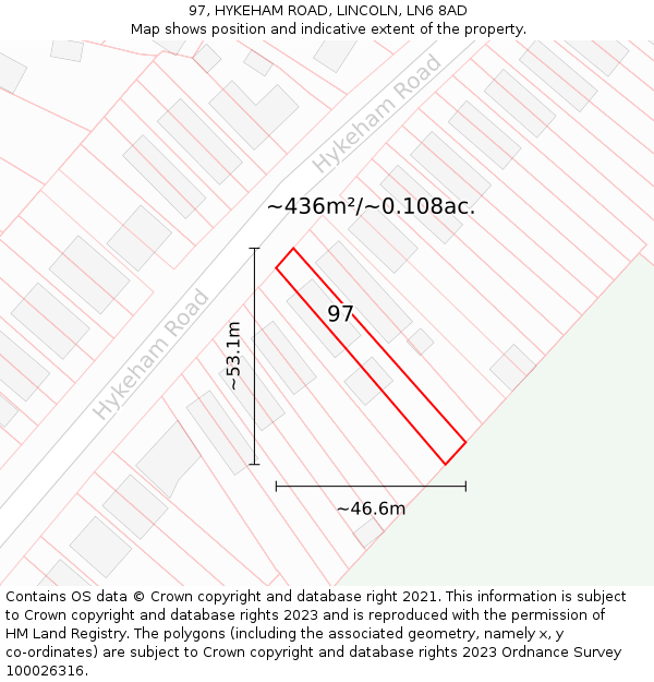 97, HYKEHAM ROAD, LINCOLN, LN6 8AD: Plot and title map