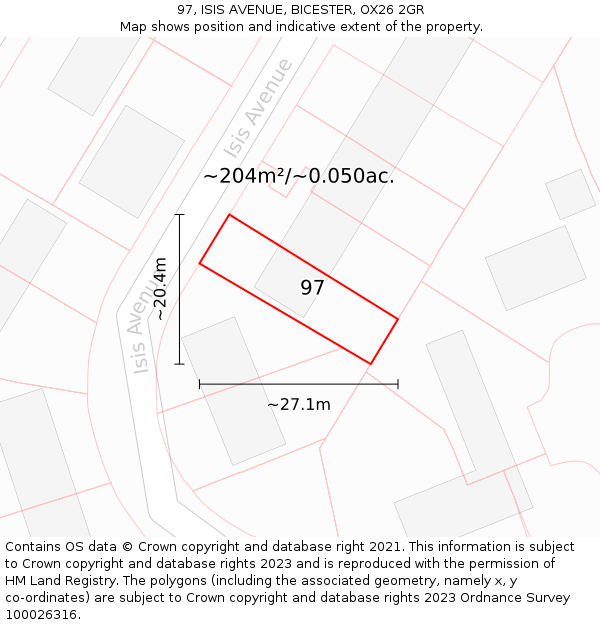 97, ISIS AVENUE, BICESTER, OX26 2GR: Plot and title map