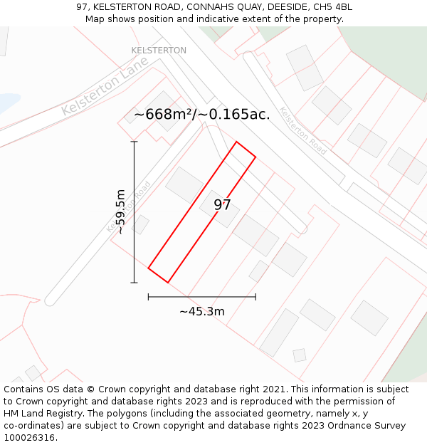 97, KELSTERTON ROAD, CONNAHS QUAY, DEESIDE, CH5 4BL: Plot and title map