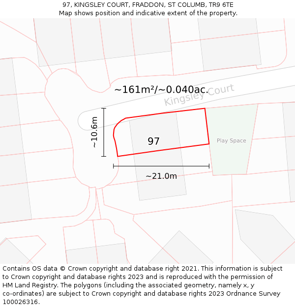 97, KINGSLEY COURT, FRADDON, ST COLUMB, TR9 6TE: Plot and title map