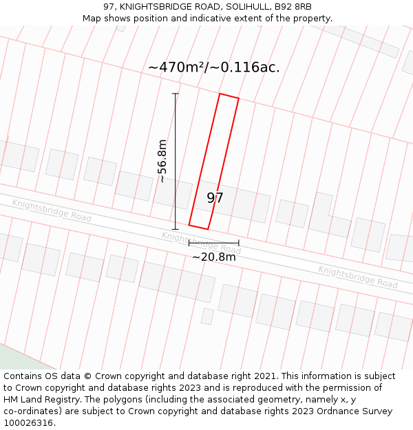 97, KNIGHTSBRIDGE ROAD, SOLIHULL, B92 8RB: Plot and title map