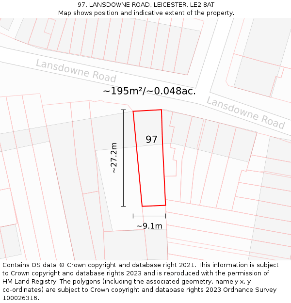 97, LANSDOWNE ROAD, LEICESTER, LE2 8AT: Plot and title map