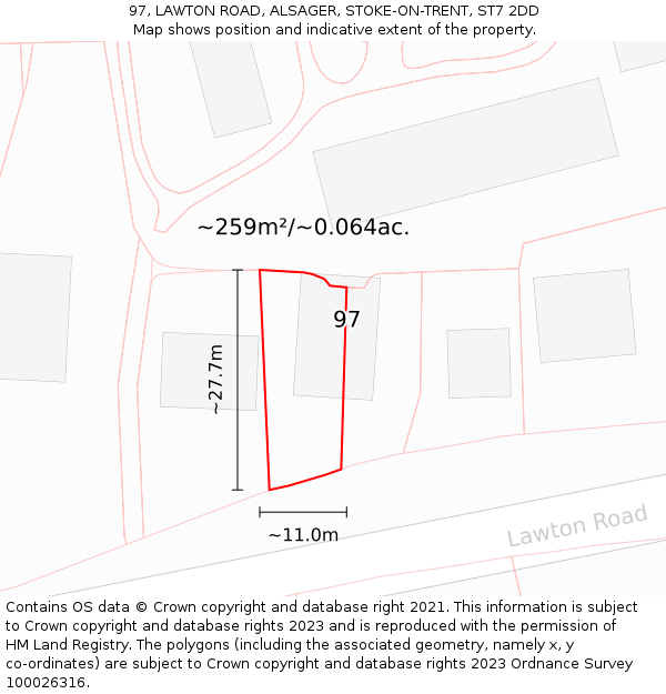 97, LAWTON ROAD, ALSAGER, STOKE-ON-TRENT, ST7 2DD: Plot and title map