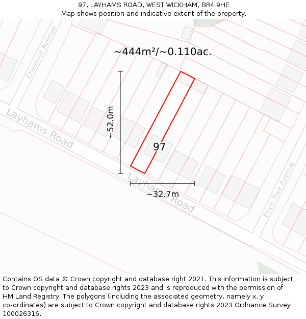 97, LAYHAMS ROAD, WEST WICKHAM, BR4 9HE: Plot and title map