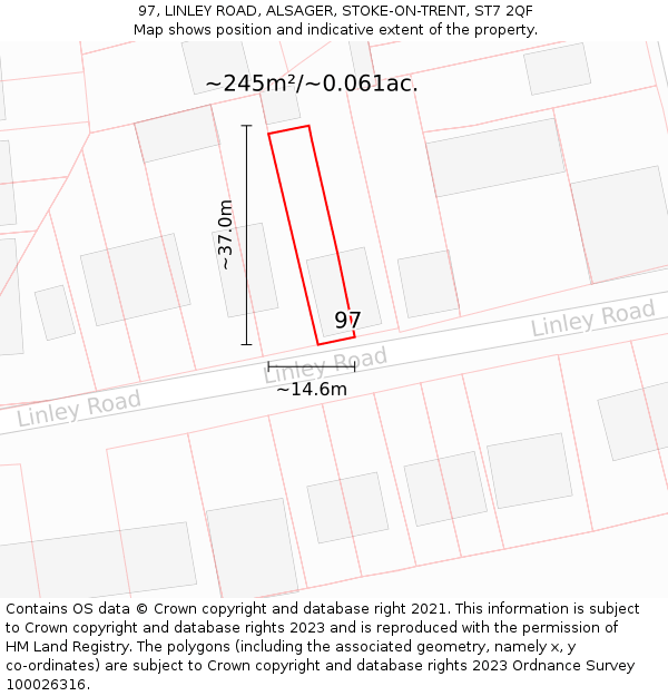 97, LINLEY ROAD, ALSAGER, STOKE-ON-TRENT, ST7 2QF: Plot and title map