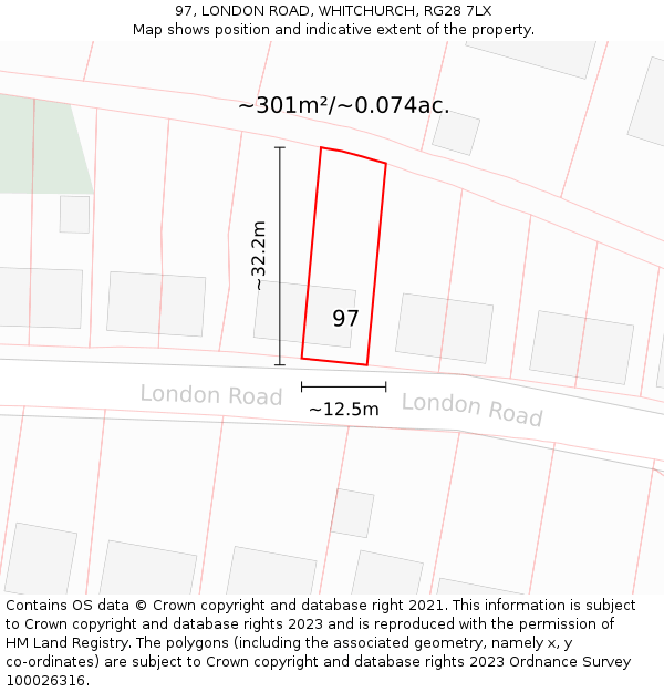 97, LONDON ROAD, WHITCHURCH, RG28 7LX: Plot and title map