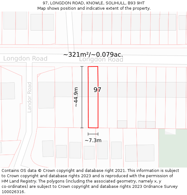 97, LONGDON ROAD, KNOWLE, SOLIHULL, B93 9HT: Plot and title map