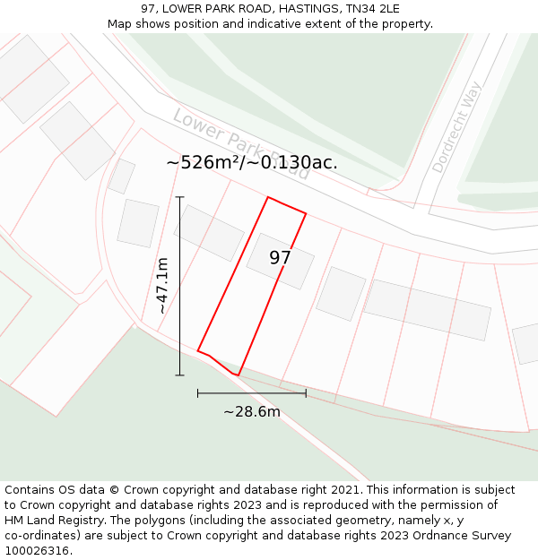 97, LOWER PARK ROAD, HASTINGS, TN34 2LE: Plot and title map