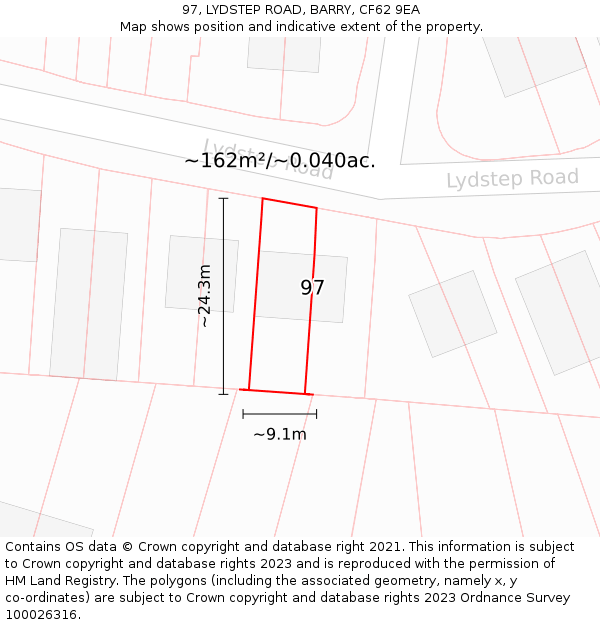 97, LYDSTEP ROAD, BARRY, CF62 9EA: Plot and title map