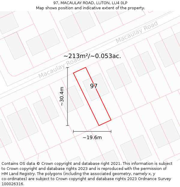 97, MACAULAY ROAD, LUTON, LU4 0LP: Plot and title map