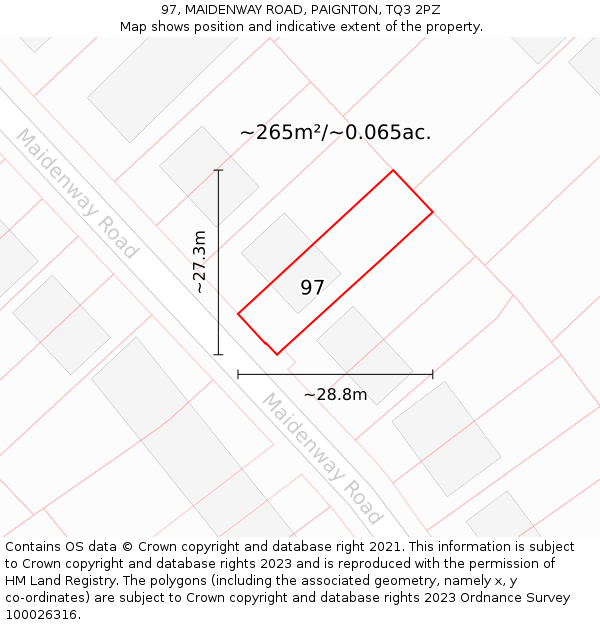 97, MAIDENWAY ROAD, PAIGNTON, TQ3 2PZ: Plot and title map