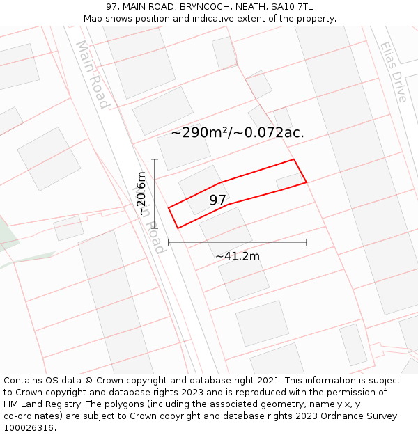 97, MAIN ROAD, BRYNCOCH, NEATH, SA10 7TL: Plot and title map