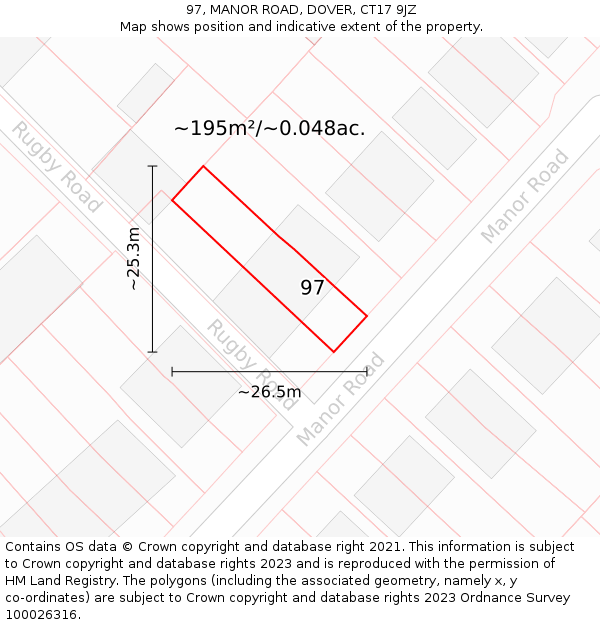 97, MANOR ROAD, DOVER, CT17 9JZ: Plot and title map