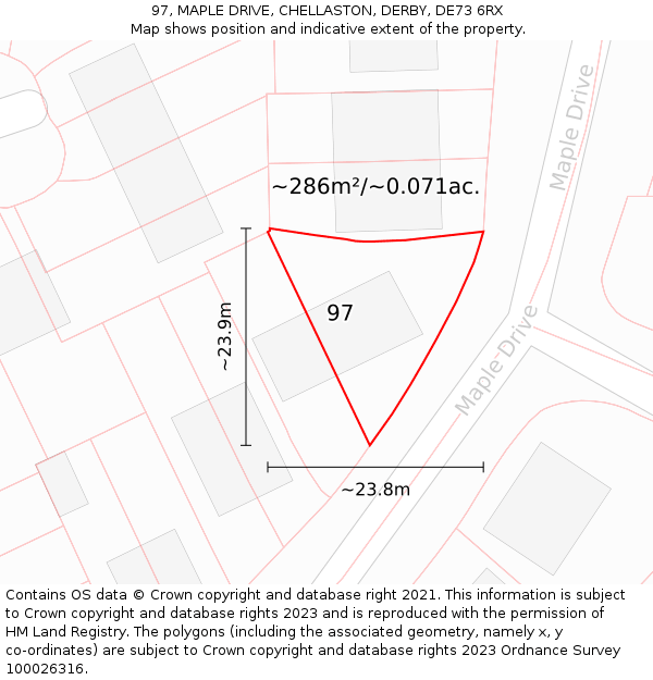 97, MAPLE DRIVE, CHELLASTON, DERBY, DE73 6RX: Plot and title map