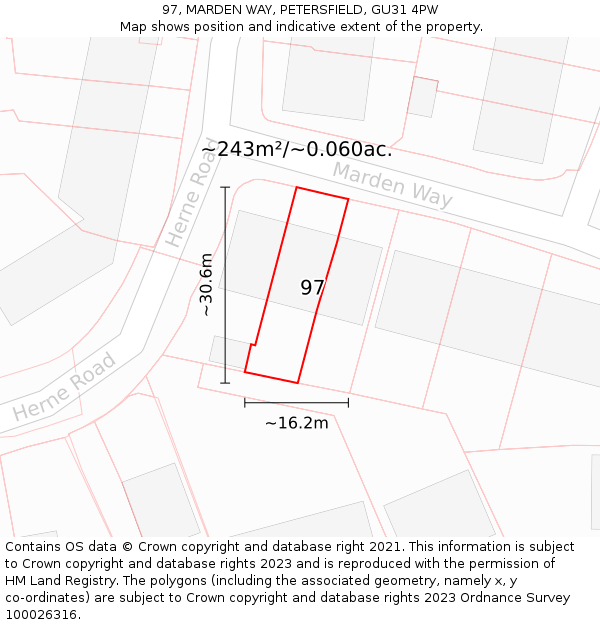 97, MARDEN WAY, PETERSFIELD, GU31 4PW: Plot and title map