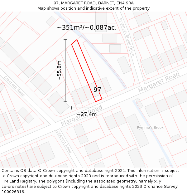 97, MARGARET ROAD, BARNET, EN4 9RA: Plot and title map