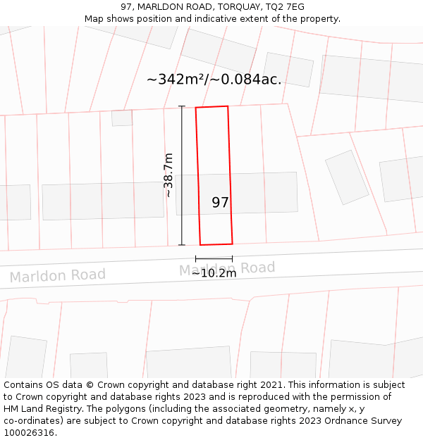 97, MARLDON ROAD, TORQUAY, TQ2 7EG: Plot and title map