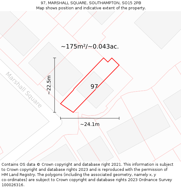 97, MARSHALL SQUARE, SOUTHAMPTON, SO15 2PB: Plot and title map